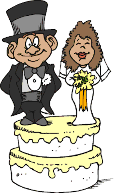 bride and groom on cake