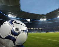 a soccer ball in a stadium